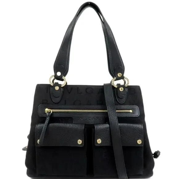 💎✨Authentic✨💎BVLGARI Logo Mania Canvas Leather 2Way Bag Shoulder Bag - Picture 2 of 16